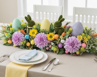 XL Easter Arrangement, Bunny Centerpiece , Colorful Easter Eggs, Spring Floral Arrangement, Easter Bunny Arrangement, Spring Home Decor