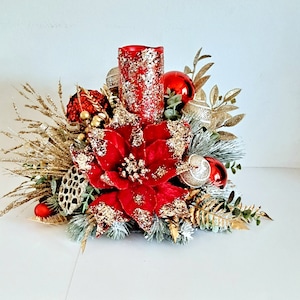 Red Gold Christmas decor,Christmas centerpiece,Christmas arrangement ,Christmas decor,Red Gold Christmas table,Gold Christmas.