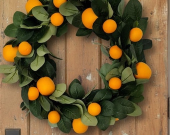 Corona naranja \ Decoración de puerta de primavera \ Decoración del hogar \ Corona de verano \ Corona naranja para puerta de entrada \ Decoración de puerta con cítricos \ Decoraciones de pared de cocina
