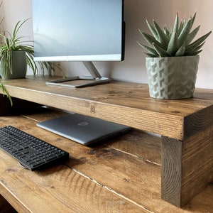 Soporte para monitor / Organizador de escritorio / Elevador de monitor / Estante de escritorio / Soporte para computadora portátil / Almacenamiento de escritorio / Soporte para computadora / Soporte para monitor de madera rústica