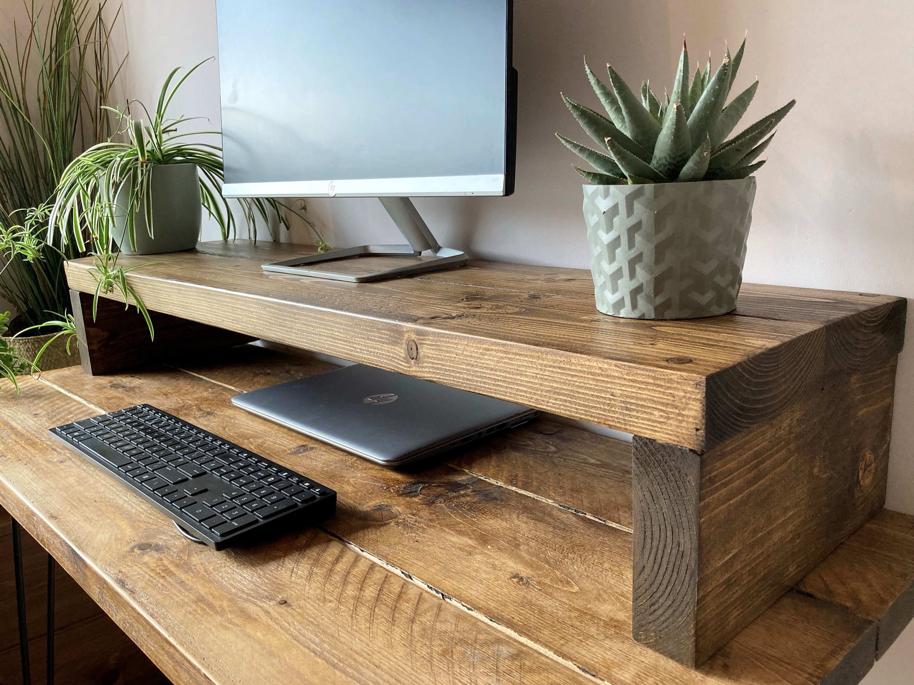 BOREEN Soporte de Monitor Ordenador portátil pc y Elevador en Madera Natural