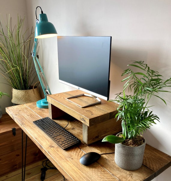 Rangement de bureau pour support de moniteur en bois avec tiroirs