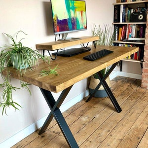 Wooden Desk | Industrial Desk | Computer Desk | Home Office Desk | X Legs | Reclaimed | Solid Wood | Chunky | Handmade | Work From Home