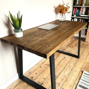 Wooden Desk | Industrial Desk | Computer Desk | Home Office Desk | Rustic | Trapezium Leg | Solid Wood | Chunky | Handmade | Work From Home