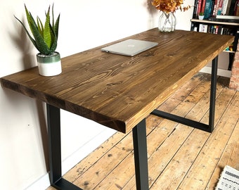 Wooden Desk | Industrial Desk | Computer Desk | Home Office Desk | Rustic | Trapezium Leg | Solid Wood | Chunky | Handmade | Work From Home