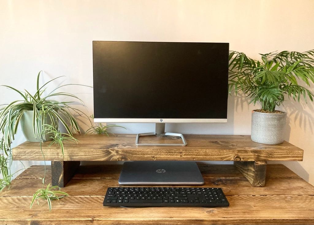 Bambus-Monitorständer 80 Cm Mit RGB-Beleuchtung – Höhenverstellbar, Acrylbeine, Trägt Bis 100 Kg