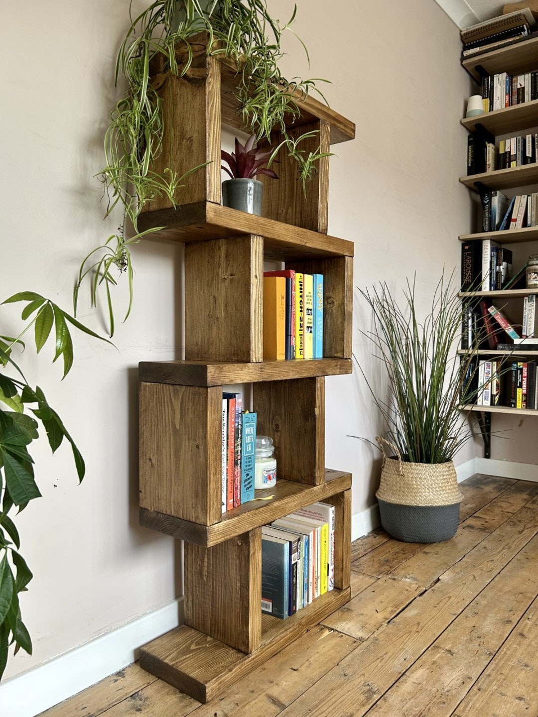 Rustic Wooden Bookcase Handmade Bookcase Book Shelf Storage