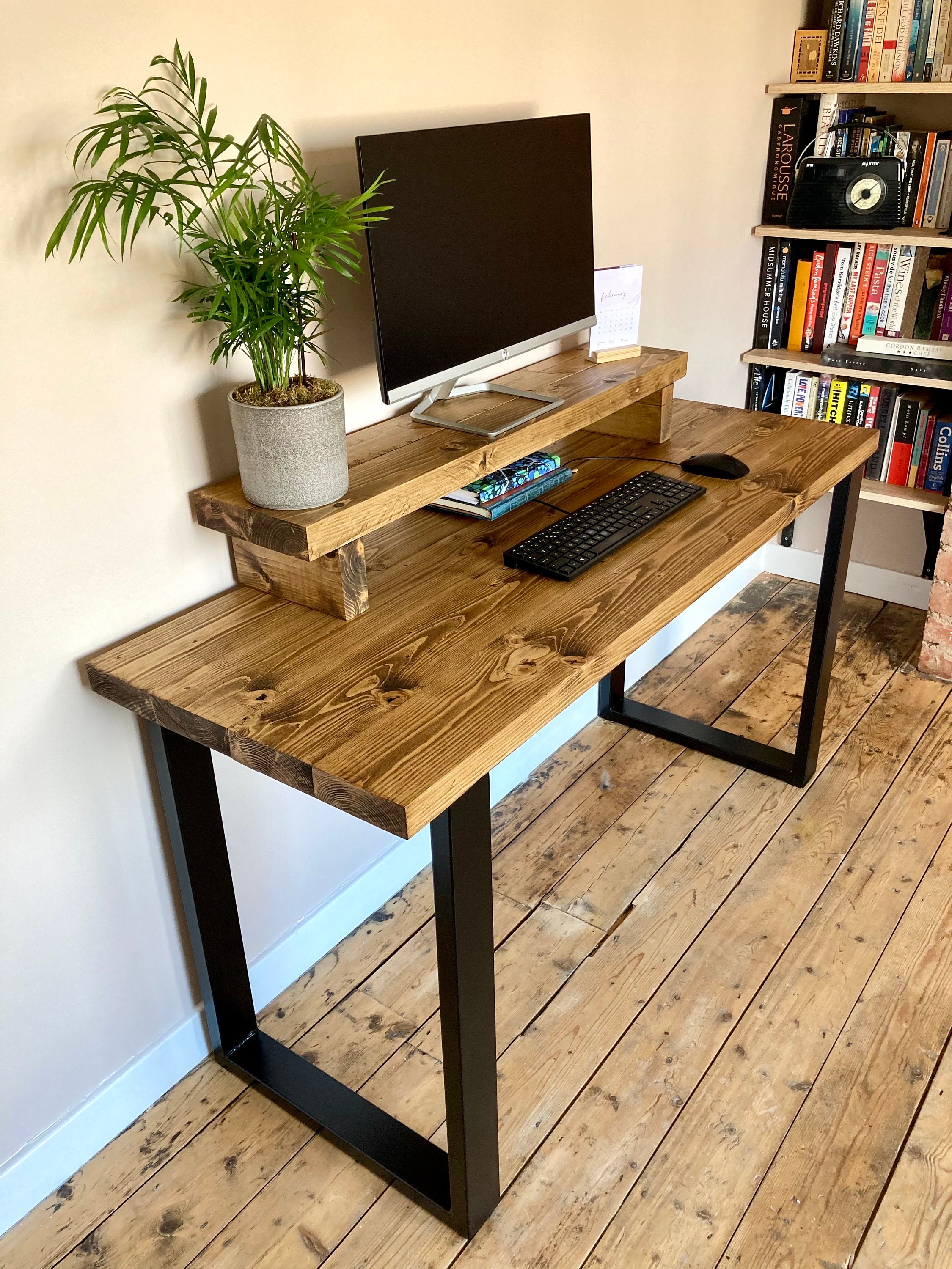 Wooden Desk Industrial Desk Computer Desk Home Office Desk Rustic Recalimed  Solid Wood Chunky Handmade Work From Home 