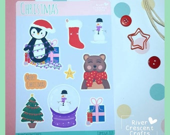 Penguin and bear Christmas sticker sheet