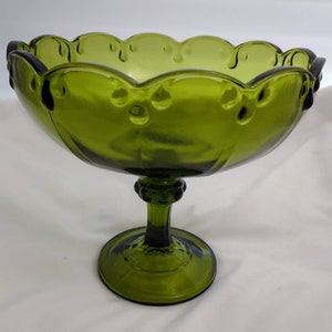 Vintage Indiana Glass Company Green Pedestal Bowl