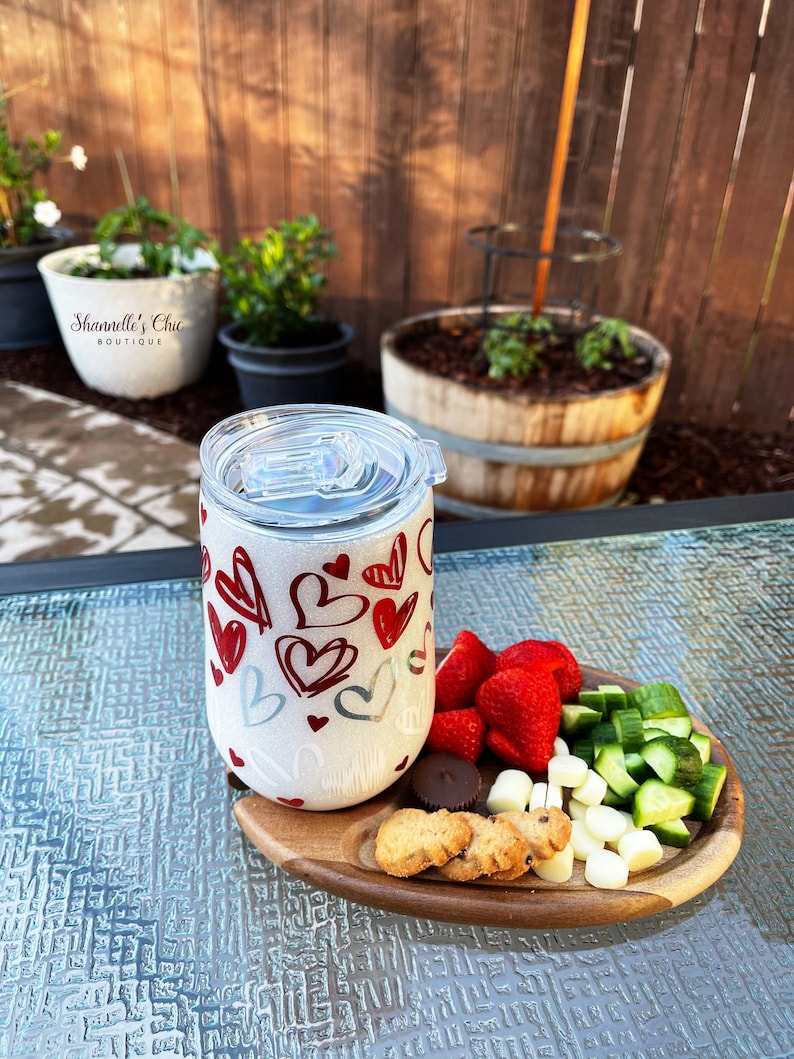 Valentines Wine Tumbler with CheeseSnack Board