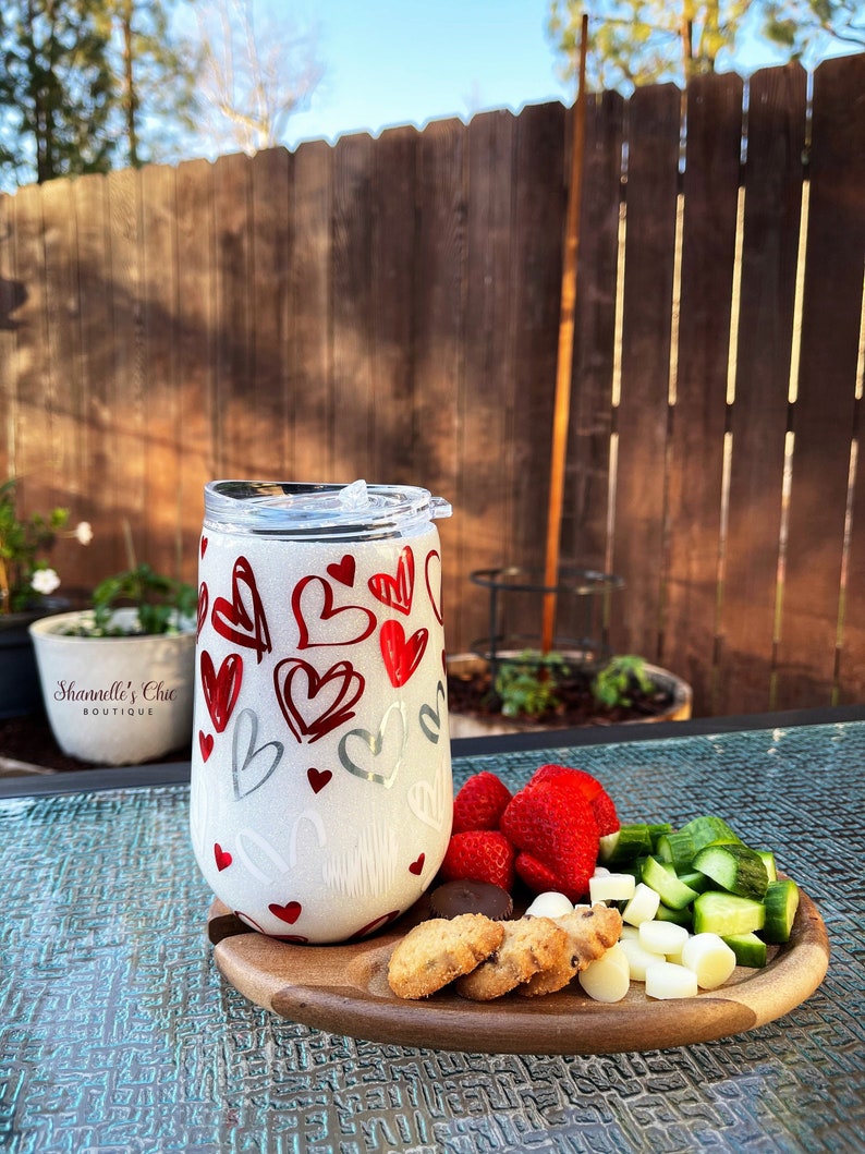 Valentines Wine Tumbler with CheeseSnack Board