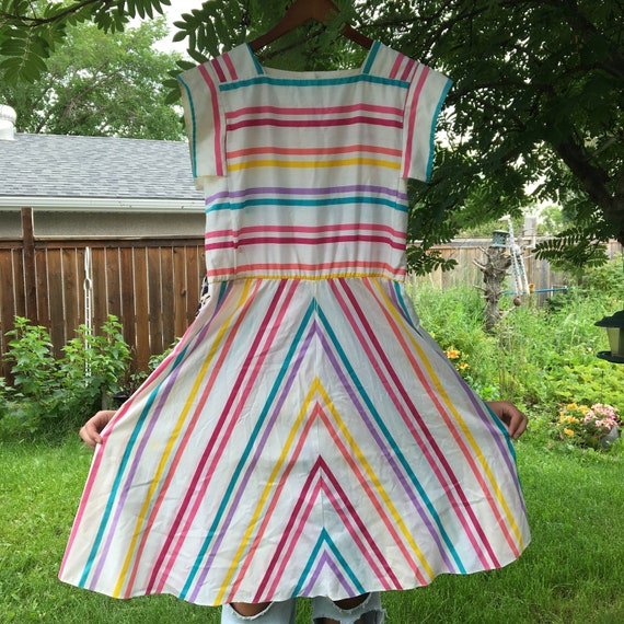 1970s Rainbow Cotton Dress