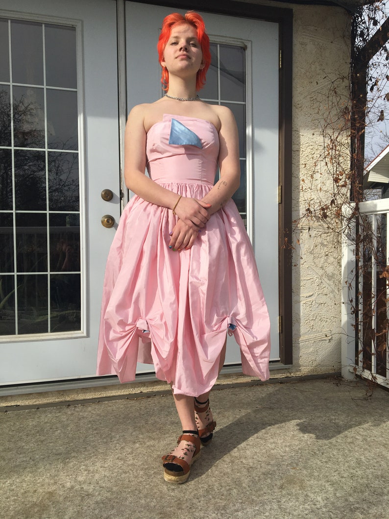 pink and blue ball gown