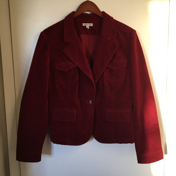 Vintage Wine Red Corduroy Blazer Jacket with Pocke