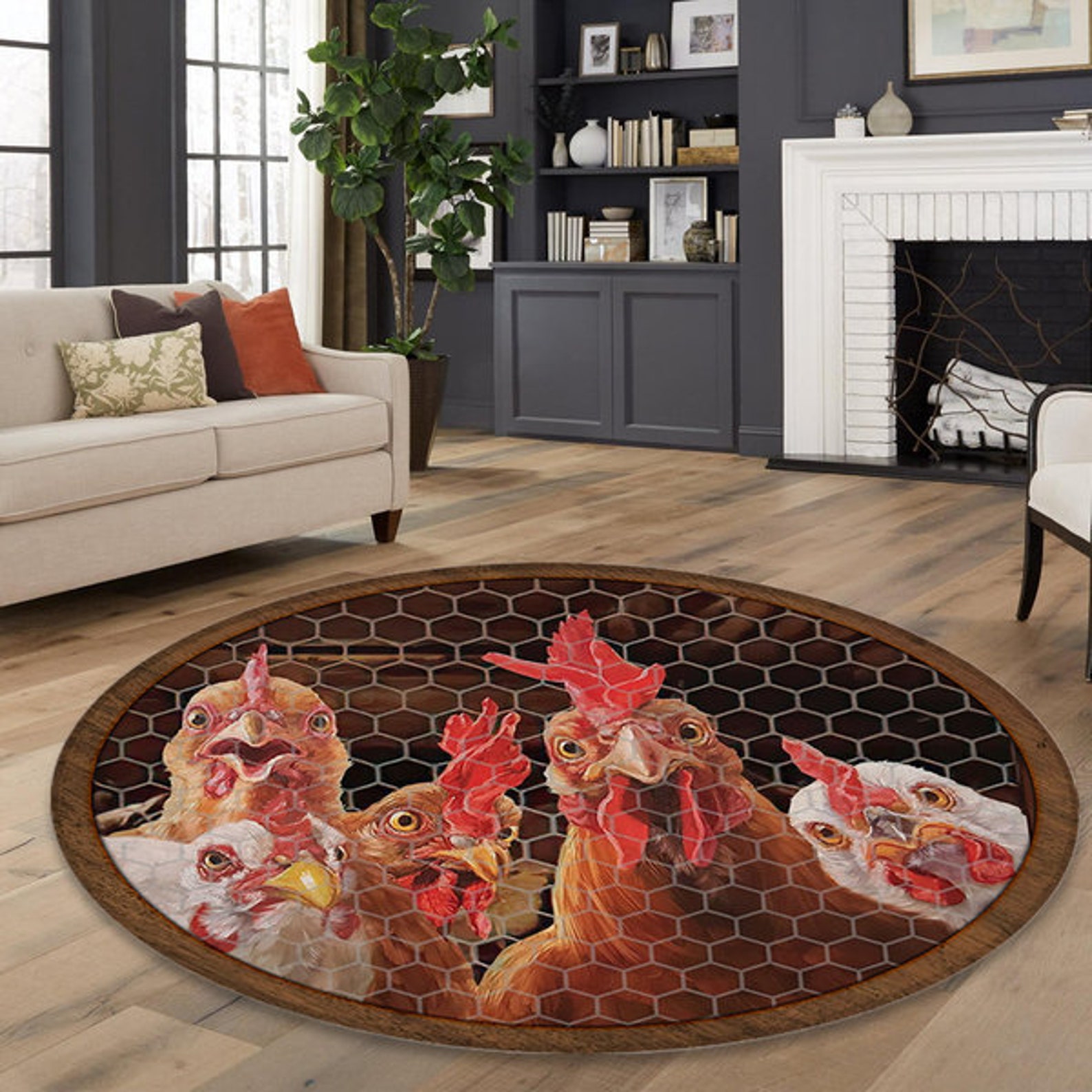 Funny face chicken rug Round Rug Custom rugfor living room Etsy