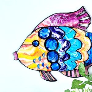 Fisch-Wandkunst, tropische Fische-Malerei, Strandhaus-Themengeschenk, handgemachtes Strand-Holzmosaik-Hausdekor, Einweihungsgeschenk für Sie