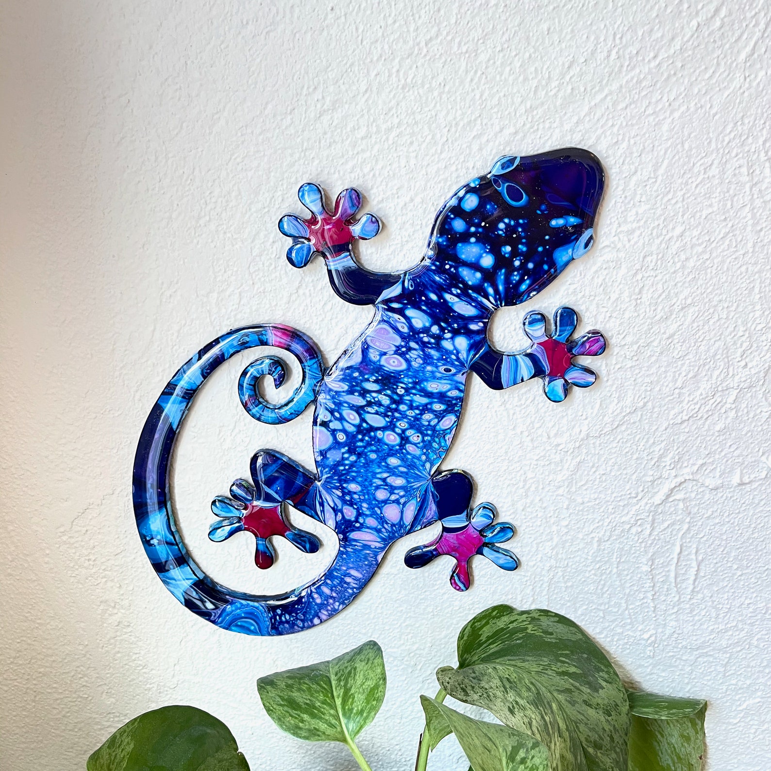 Gecko Wall Sculpture Hand Painted in Brilliant Blues Etsy