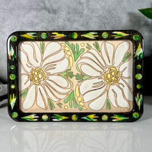 White Flowers Wood Tray, Jewelry Display tray, Entry table tray, Housewarming Gift for Her