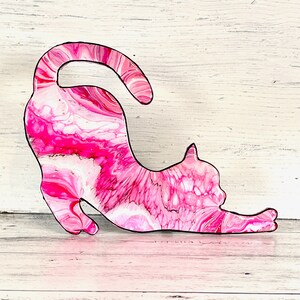 Cat Painting, Pink Cat Sculpture, Original Cat Artwork Home Decor, Gift for Cat Lover Her or Him