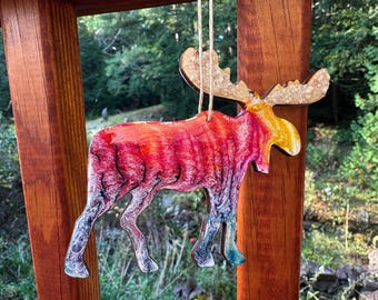 Handmade Moose Ornament with Beach Sand Antlers