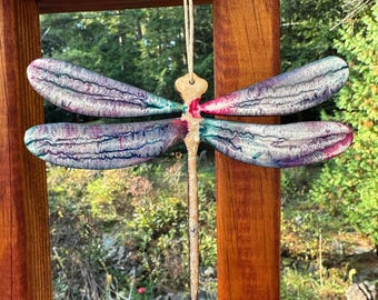 Handmade Dragonfly Ornament: Wood, Acrylic, Resin & Beach Sand