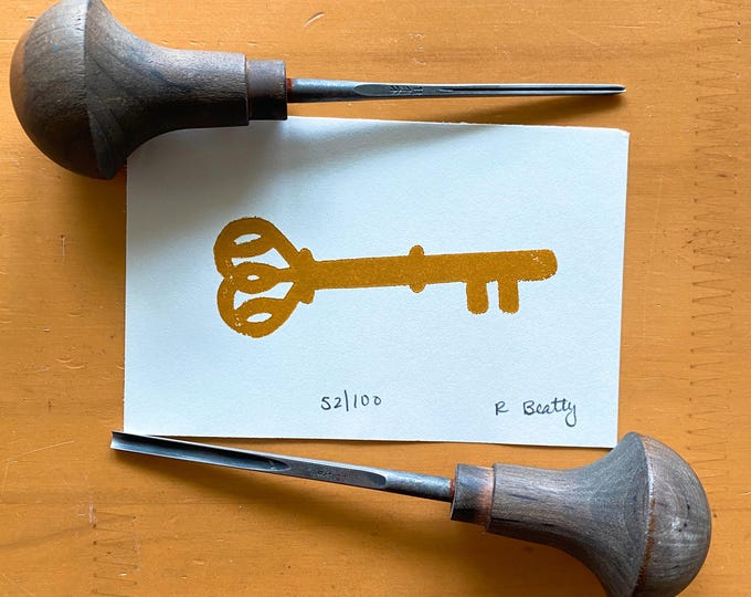 Skeleton Key Linocut Mini Print - Etsy