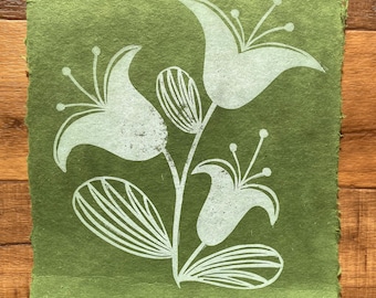 Scandinavian Flowers Linocut Print