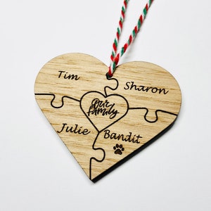 Personalized Family Christmas Ornament, Family Names Ornament, Custom, Holiday, Ornament, Heart, Wood Ornament, Christmas Gift