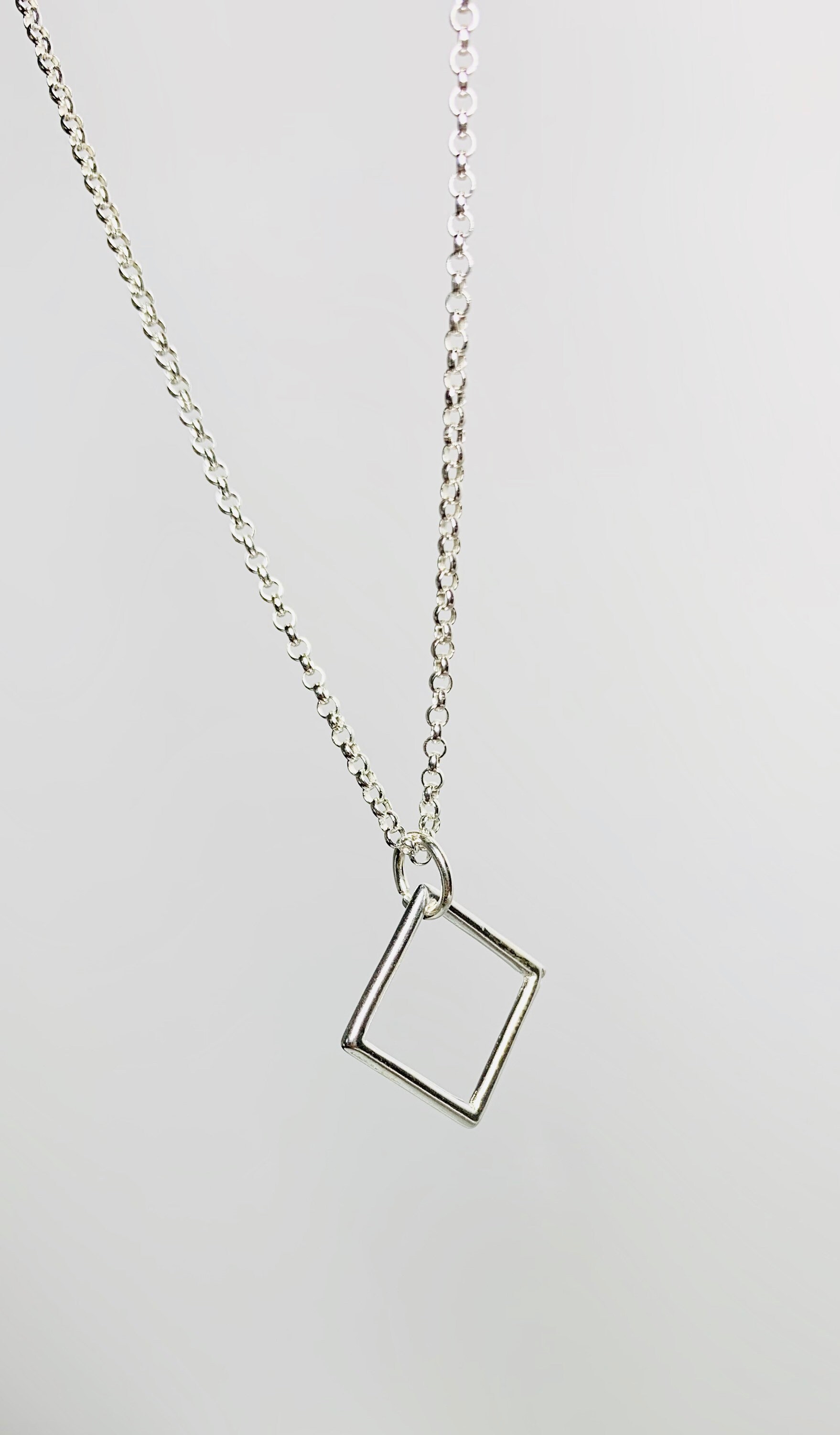 Square Necklace Square Pendant Everyday Necklace Geometric - Etsy UK