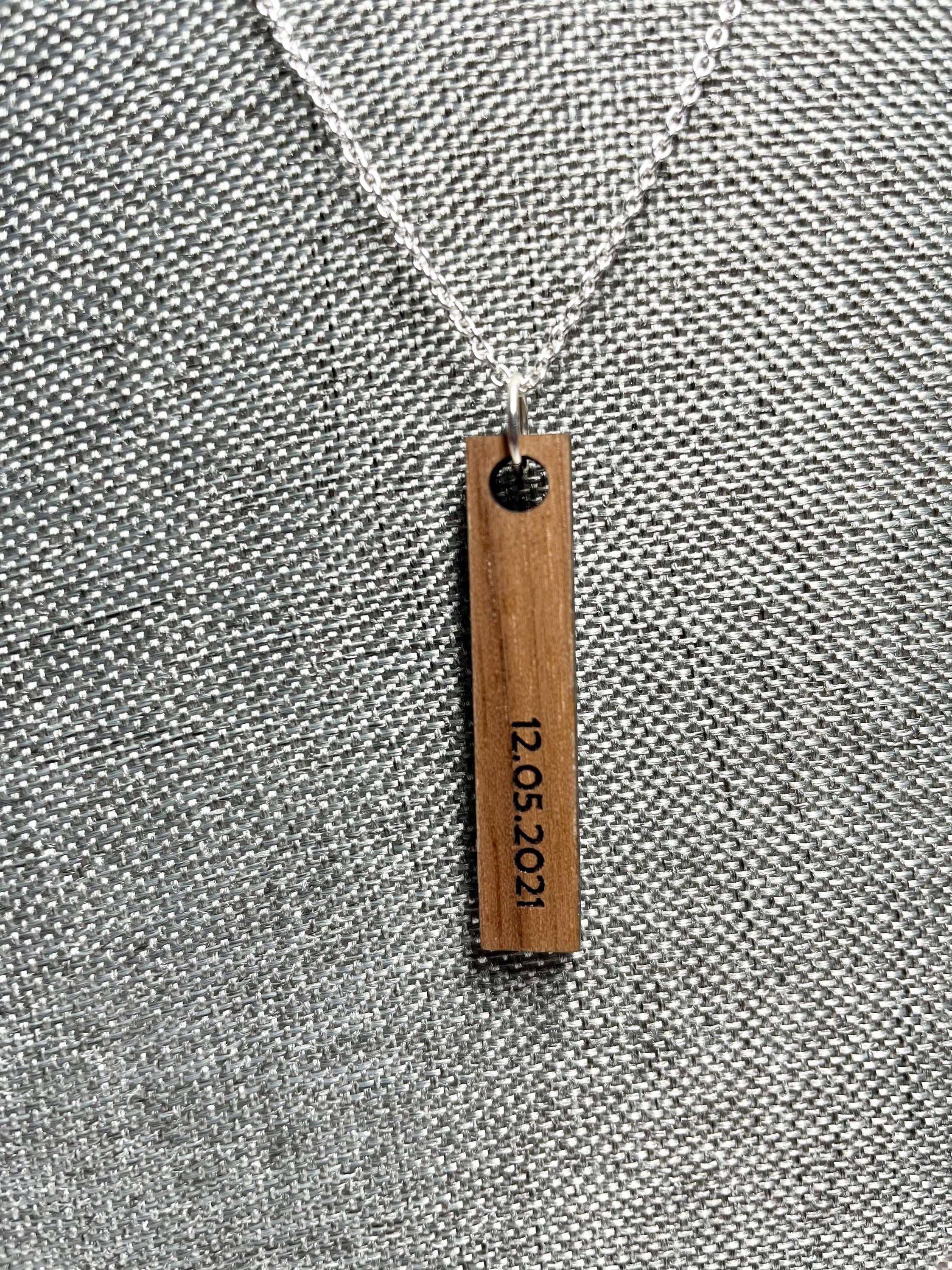 Date Necklace Vertical Wood Bar Necklace Custom Date Etsy