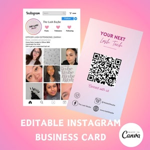 Carte de visite Instagram, modèle de carte de visite modifiable, modèle Lash Tech, carte de visite QR Code, modèle Nail Tech, esthéticienne