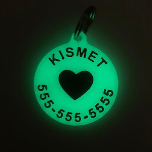 Glow in the Dark Dog Tag, Custom Dog Tag, Heart Dog Tag, 3D Printed Dog Tags, Pet Accessories, Birthday Gift for Dog, Dog Lover Gift