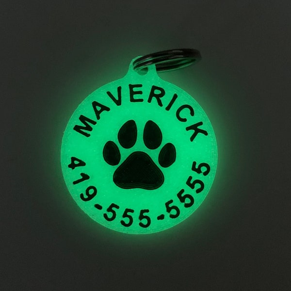 Glow in the Dark Dog Tag, Custom Dog Tag, Pawprint Dog Tag, 3D Printed Dog Tags, Pet Accessories, Birthday Gift for Dog, Dog Lover Gift
