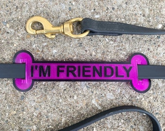 I'm Friendly Leash Sleeve, Leash Wrap, Personalized Dog Harness Sleeve, Dog Leash Tag, Dog Gifts for Dogs, Dog Owner Gift