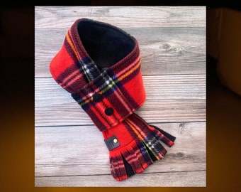 Red Plaid Dog Scarf, Christmas Dog Scarf, Tartan Plaid Dog Scarf, Fleece Dog Scarf, Christmas Gift for Dog, Christmas Gift for Dog Lovers