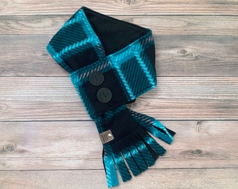 Blue Dog Scarf, Winter Dog Scarf, Teal Plaid Dog Scarf, Fleece Dog Scarf, Plaid Dog Scarf, Pet Neckwear, Pet Accessories, Dog Gift