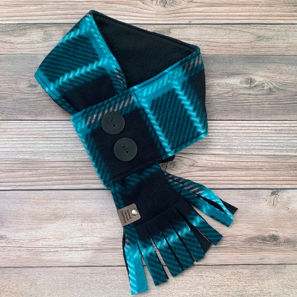 Blue Dog Scarf, Winter Dog Scarf, Teal Plaid Dog Scarf, Fleece Dog Scarf, Plaid Dog Scarf, Pet Neckwear, Pet Accessories, Dog Gift