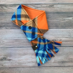 Winter Dog Scarf, Orange Plaid Dog Scarf, Fleece Dog Scarf, Dog Gift, Dog Lover Gift, Dog Birthday Gift, Dog Valentine&#39;s Day Gift