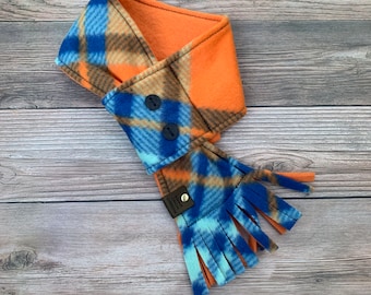 Winter Dog Scarf, Orange Plaid Dog Scarf, Fleece Dog Scarf, Dog Gift, Dog Lover Gift, Dog Birthday Gift, Dog Valentine&#39;s Day Gift