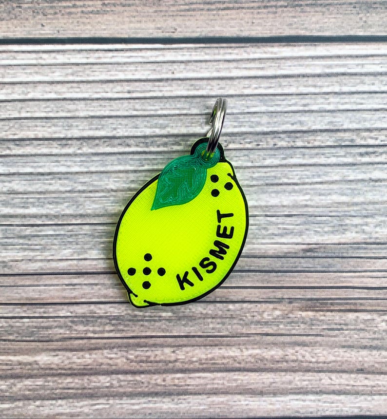 Lemon Dog Tag, Lemon Charm, Summer Dog Tag, 3D Printed Dog Tag, Pet Accessories, Dog Gift, Dog Owner Gift, Cat Gift, Cat Owner Gift image 1