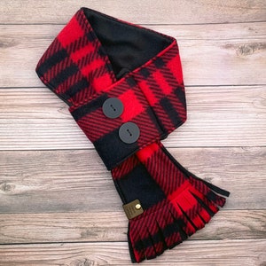 Red Buffalo Plaid Dog Scarf, Christmas Dog Scarf, Fleece Dog Scarf, Red Plaid Dog Scarf, Christmas Gift for Dog, Dog Gifts for Dog