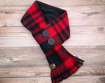 Red Buffalo Plaid Dog Scarf, Christmas Dog Scarf, Fleece Dog Scarf, Red Plaid Dog Scarf, Christmas Gift for Dog, Dog Gifts for Dog