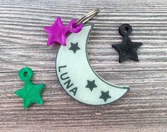 Crescent Moon Dog Tag, Glow in the Dark Dog Tag, Celestial Dog Tag, 3D Printed Pet Tag, Custom Pet ID Tag, Dog Gift, Dog Owner Gift