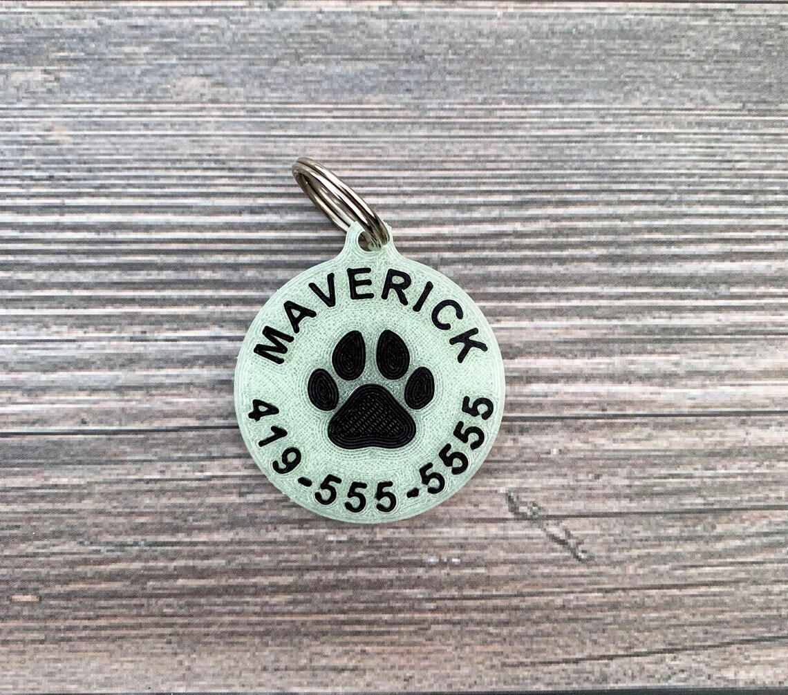 Glow in the Dark Dog Tag Custom Dog Tag Pawprint Dog Tag 3D Etsy