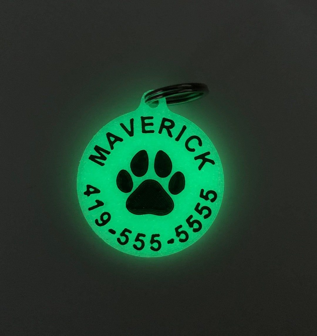 Glow in the Dark Dog Tag, Custom Dog Tag, Pawprint Dog Tag, 3D Printed