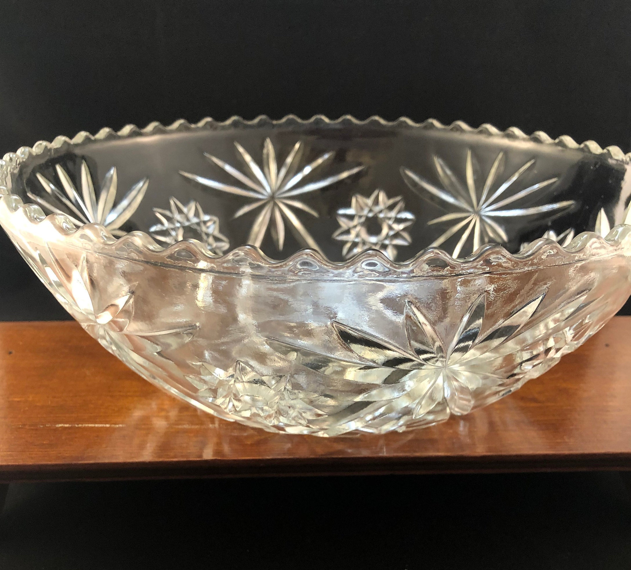 Vintage Anchor Hocking Clear Prescut Glass Salad/Serving Bowl Etsy
