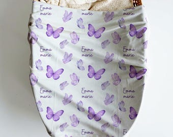 Personalized Purple Butterfly Baby Swaddle Blanket