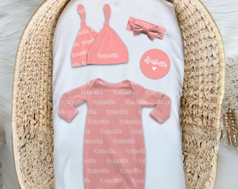 Personalized Newborn Swaddle Set Girl, Custom Swaddle and Hat Set Newborn Outfit