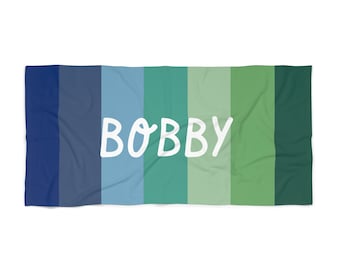 Boy Personalized Beach Towel, Personalized Name Towel Custom Beach Towel With Name, Vacation Gift, Camp RETRO Style